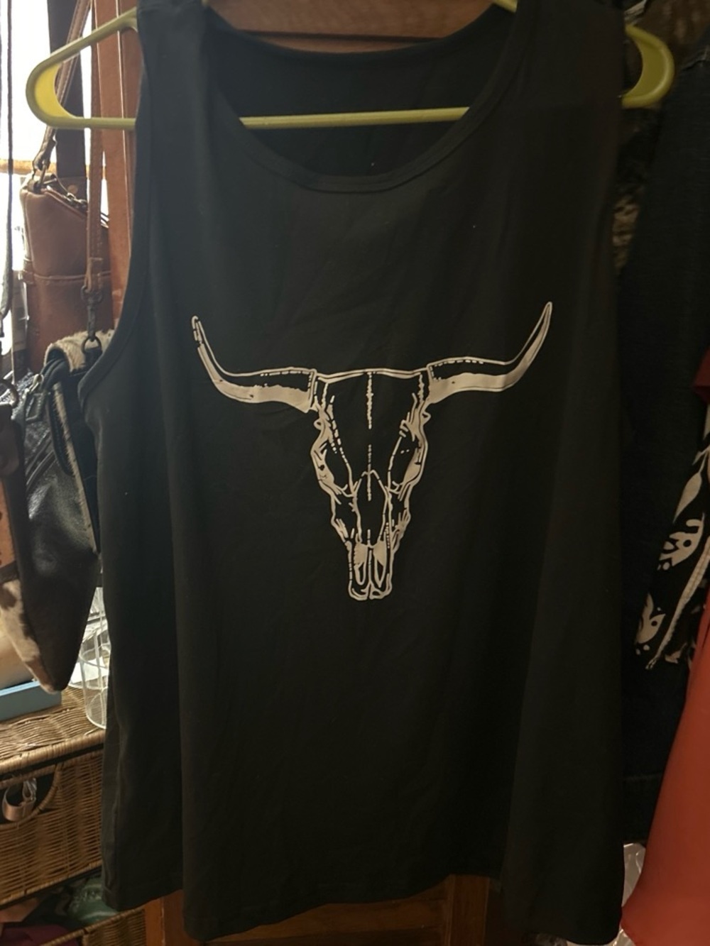 Black Tank Top with Bull Skull Graphic - Women